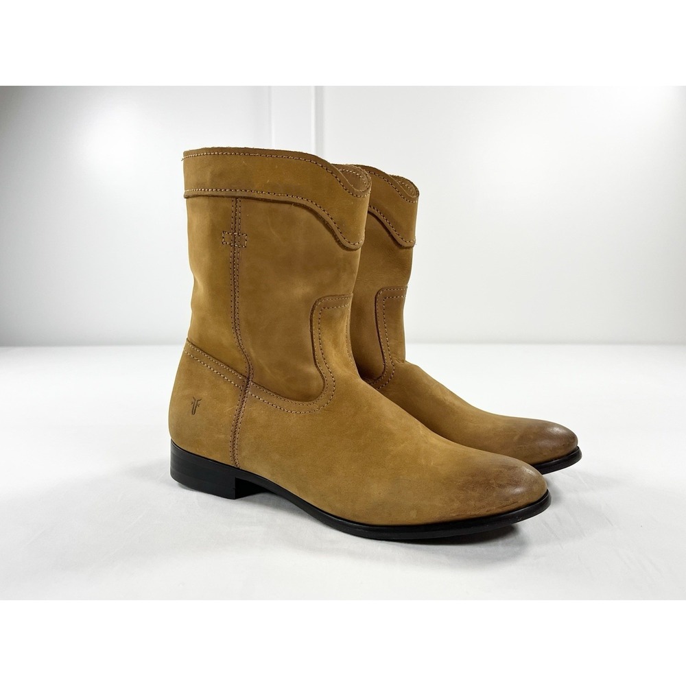 New Frye Cara Short Suede Roper Western Boots Tan Brown Women's 7.5 Cowgirl